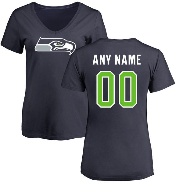 Women Seattle Seahawks NFL Pro Line Navy Any Name and Number Logo Custom Slim Fit T-Shirt->->Sports Accessory